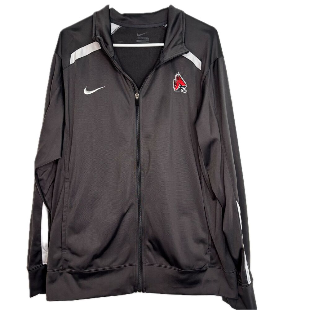 Ball State Cardinals Nike Men's L Team Rivalry Dri-Fit Gray Full Zip Jacket Logo